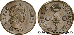 LOUIS XIV  THE SUN KING  Essai du double tournois, type 3 “à la mèche longue” 1647 Paris