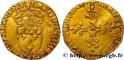 CHARLES IX Écu d or au soleil, 1er type, légende fautée 1565 La Rochelle