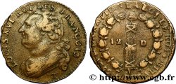 LOUIS XVI (MONARQUE CONSTITUTIONNEL)  12 deniers dit &nbsp;au faisceau&nbsp;, type FRANÇOIS 1792 Nantes TTB