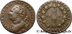 LOUIS XVI (MONARQUE CONSTITUTIONNEL)  12 deniers dit &nbsp;au faisceau&nbsp;, type FRANCOIS 1792 Lyon