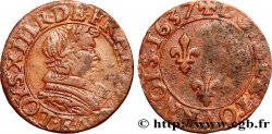 LOUIS XIII LE JUSTE Double tournois, type 4 1637 Tours TB+