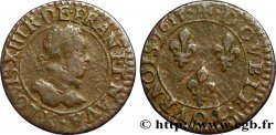 LOUIS XIII LE JUSTE Double tournois, type 2 1615 Amiens