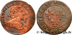 LOUIS XIII LE JUSTE Double tournois 1637 Vallée du Rhône TB+