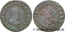 HENRI IV LE GRAND Double tournois, 2e type de Paris (légende française) 1607 Paris, Moulin des Étuves TB+