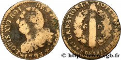LOUIS XVI (MONARQUE CONSTITUTIONNEL)  6 deniers dit &nbsp;au faisceau&nbsp;, type FRANÇOIS 1793 Nantes B+