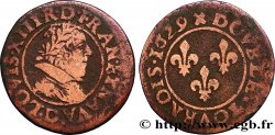 LOUIS XIII LE JUSTE Double tournois, type 6 de Lyon 1629 Lyon