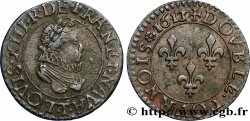 LOUIS XIII LE JUSTE Double tournois type 2 à la fraise 1613 Nantes TTB/TTB+