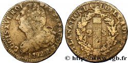 LOUIS XVI (MONARQUE CONSTITUTIONNEL)  2 sols dit &nbsp;au faisceau&nbsp;, type FRANÇOIS 1792 Orléans TB+
