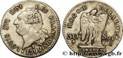 LOUIS XVI (MONARQUE CONSTITUTIONNEL)  30 sols dit &nbsp;au génie&nbsp;, type FRANÇOIS 1792 Limoges TTB