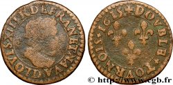 LOUIS XIII LE JUSTE Double tournois au petit buste enfantin col plat, de Lyon 1615 Lyon