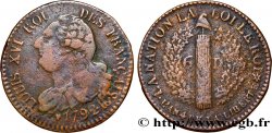LOUIS XVI (MONARQUE CONSTITUTIONNEL)  6 deniers dit  au faisceau , type FRANÇAIS 1792 Strasbourg
