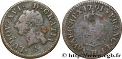 LOUIS XVI Liard dit “à l écu” 1791 La Rochelle