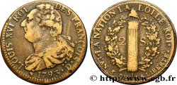 LOUIS XVI 2 sols dit  au faisceau , type FRANÇOIS 1793 Roanne BB/q.BB