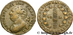 LOUIS XVI (MONARQUE CONSTITUTIONNEL)  12 deniers dit &nbsp;au faisceau&nbsp;, type FRANCOIS 1792 Perpignan TB+