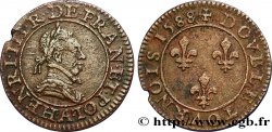 HENRI III Double tournois, 2e type de Paris, frappé au moulin 1588 Paris