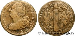 LOUIS XVI 2 sols dit &nbsp;au faisceau&nbsp;, type FRANÇAIS 1793 Strasbourg VF