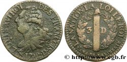 LOUIS XVI 3 deniers dit &nbsp;au faisceau&nbsp;, type FRANCOIS 1792 Lyon