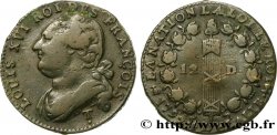 LOUIS XVI (MONARQUE CONSTITUTIONNEL)  12 deniers dit &nbsp;au faisceau&nbsp;, type FRANÇOIS 1792 Saumur