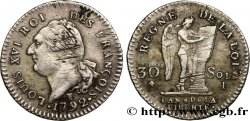 LOUIS XVI (MONARQUE CONSTITUTIONNEL)  30 sols dit &nbsp;au génie&nbsp;, type FRANÇOIS 1792 Limoges