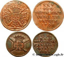 FLANDRE - SIÈGE DE LILLE Lot de 2 monnaies obsidionales 1708 Lille