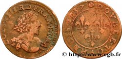 LOUIS XIII LE JUSTE Double tournois au grand buste viril drapé 1637 Vallée du Rhône