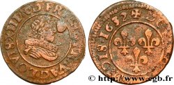 LOUIS XIII LE JUSTE Double tournois, type 8 1632 Lyon