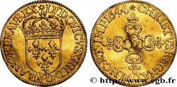 LOUIS XIV LE GRAND OU LE ROI SOLEIL Écu d or au soleil, à la croix anillée fleurdelisée 1644 Lyon SUP