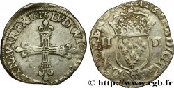 LOUIS XIII  Quart d écu, à la croix fleurdelisée, titulature côté croix 1616 Rennes