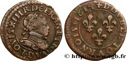 LOUIS XIII LE JUSTE Double tournois, type 3 1614 Lyon