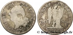 LOUIS XVI 30 sols dit &nbsp;au génie&nbsp;, type FRANÇOIS 1791 Limoges