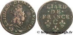 LOUIS XIV LE GRAND OU LE ROI SOLEIL Liard de cuivre, type 5 1657 Caen