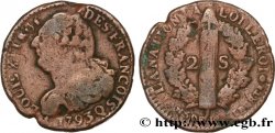 LOUIS XVI 2 sols dit  au faisceau , type FRANÇOIS 1793 Perpignan