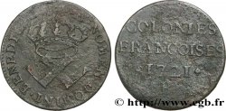 LOUIS XV  THE WELL-BELOVED  Neuf deniers, colonies françoises 1721 Rouen B/q.MB