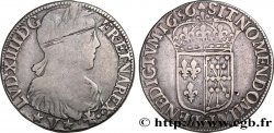 LOUIS XIV LE GRAND OU LE ROI SOLEIL Demi-écu de Navarre, portrait à la mèche longue 1656 Saint-Palais TB/TTB