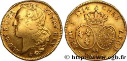 LOUIS XV DIT LE BIEN AIMÉ Double louis d’or aux écus ovales, tête ceinte d’un bandeau 1754 Metz TB+/TTB
