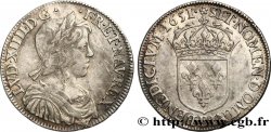LOUIS XIV LE GRAND OU LE ROI SOLEIL Demi-écu, portrait à la mèche longue 1651 Rouen
