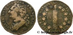 LOUIS XVI (MONARQUE CONSTITUTIONNEL)  12 deniers dit &nbsp;au faisceau&nbsp;, type FRANÇAIS 1792 Strasbourg