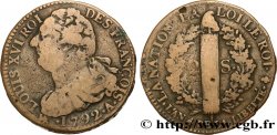 LOUIS XVI 2 sols dit  au faisceau , type FRANÇOIS 1792 Paris