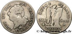 LOUIS XVI 30 sols dit  au génie , type FRANÇOIS 1792 Paris