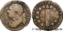 LOUIS XVI (MONARQUE CONSTITUTIONNEL)  12 deniers dit &nbsp;au faisceau&nbsp;, type FRANÇOIS 1792 Saumur
