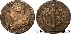 LOUIS XVI (MONARQUE CONSTITUTIONNEL)  2 sols dit  au faisceau , type FRANÇOIS 1792 Lille TTB