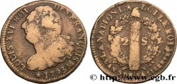 LOUIS XVI (MONARQUE CONSTITUTIONNEL)  2 sols dit &nbsp;au faisceau&nbsp;, type FRANÇOIS 1793 Marseille TB