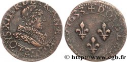 LOUIS XIII LE JUSTE Double tournois, type 1 de Tours 1633 Tours TTB