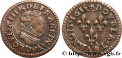 LOUIS XIII LE JUSTE Double tournois au petit buste enfantin col plat, de Lyon 1615 Lyon TB+/TTB