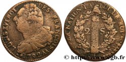 LOUIS XVI (MONARQUE CONSTITUTIONNEL)  2 sols dit  au faisceau , type FRANÇOIS 1792 Metz