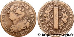 LOUIS XVI (MONARQUE CONSTITUTIONNEL)  2 sols dit  au faisceau , type FRANÇAIS 1793 Strasbourg