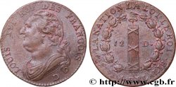 LOUIS XVI 12 deniers dit  au faisceau , type FRANCOIS 1792 Lyon MS