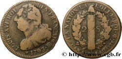LOUIS XVI (MONARQUE CONSTITUTIONNEL)  2 sols dit  au faisceau , type FRANÇAIS 1793 Strasbourg TB+