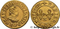 LOUIS XIII Denier tournois, petit buste adolescent au col plat d’Amiens 1614 Amiens AU