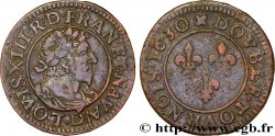 LOUIS XIII LE JUSTE Double tournois, type 7 de Lyon, buste viril barbu et drapé 1630 Lyon